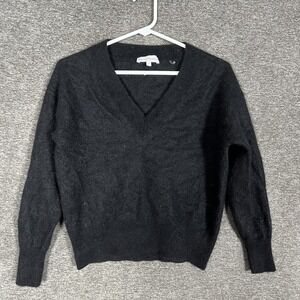 White + Warren Sweater Womens Large Black 100% Cashmere V Neck Pullover